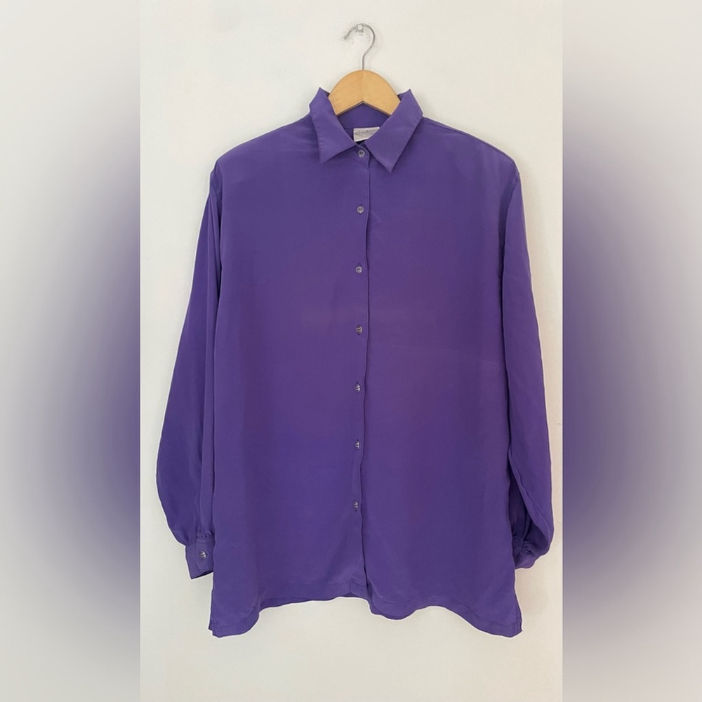 Vintage 90's Cristina 100% Silk Shirt Oversized Top Purple Button-Up Shirt